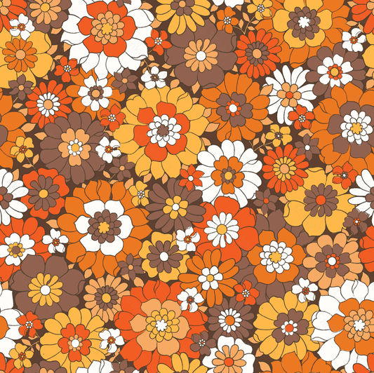 Retro Floral Mustard And Brown (January Pre-Order) - Fabric Digital Preorder