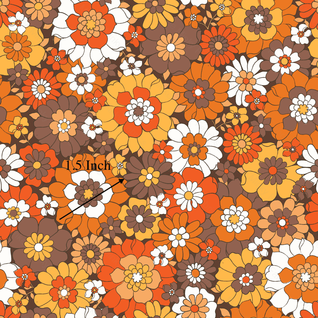 Retro Floral Mustard And Brown (January Pre-Order) - Fabric Digital Preorder