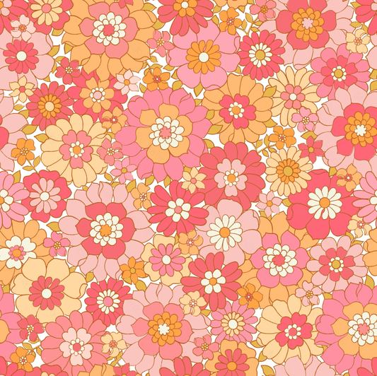 Retro Floral Pink (January Pre-Order) - Fabric Digital Preorder