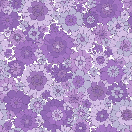 Retro Floral Purple (January Pre-Order) - Fabric Digital Preorder