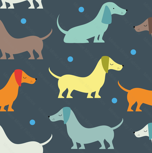 Sausage Dogs On Navy (January Pre-Order) - Fabric Digital Preorder