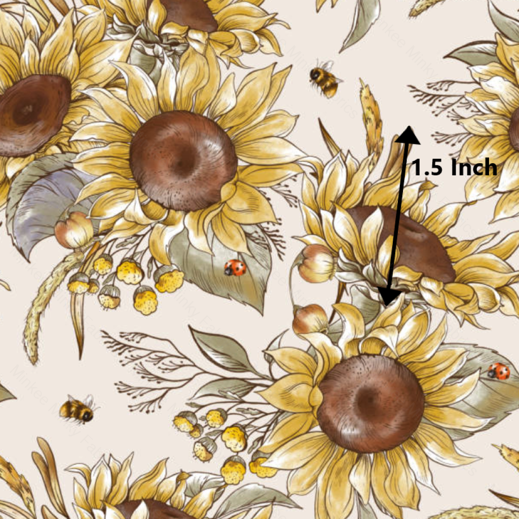 Sunflowers And Ladybugs - Fabric Woven 1.5 Inch Digital Retail
