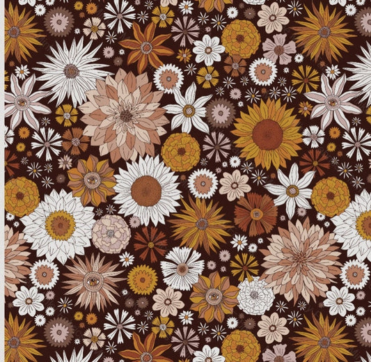 Vintage Boho Floral 3 Inch REMNANT 30cm - Cotton Lycra Fabric