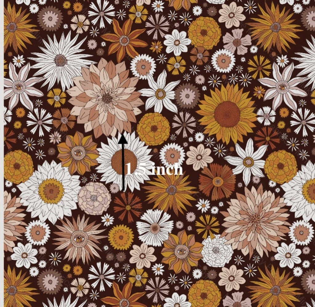 Vintage Boho Floral 3 Inch REMNANT 30cm - Cotton Lycra Fabric