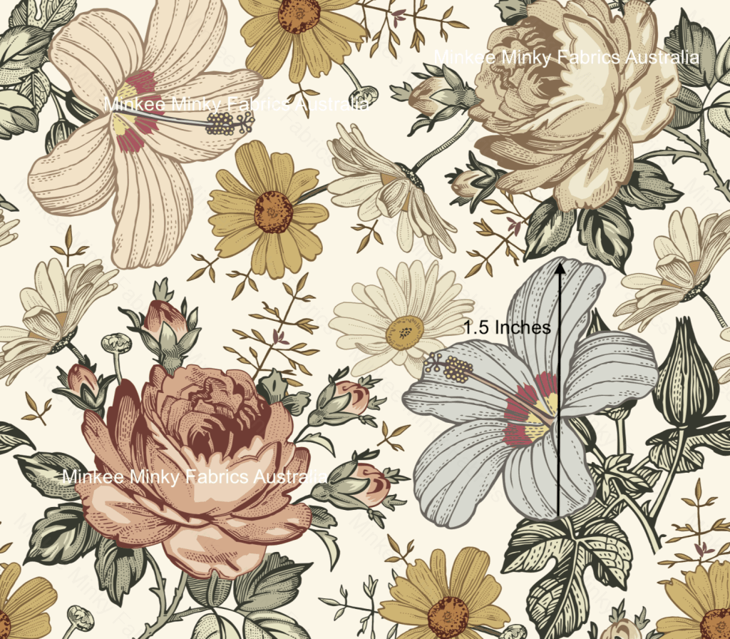 Vintage Foral Cream (Winter Rose Pre-Order) Cotton Sateen / 1.5 Inches Digital Fabric Preorder