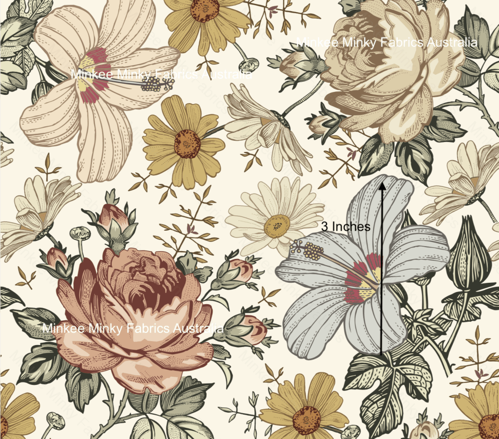 Vintage Foral Cream (Winter Rose Pre-Order) Cotton Sateen / 3 Inches Digital Fabric Preorder