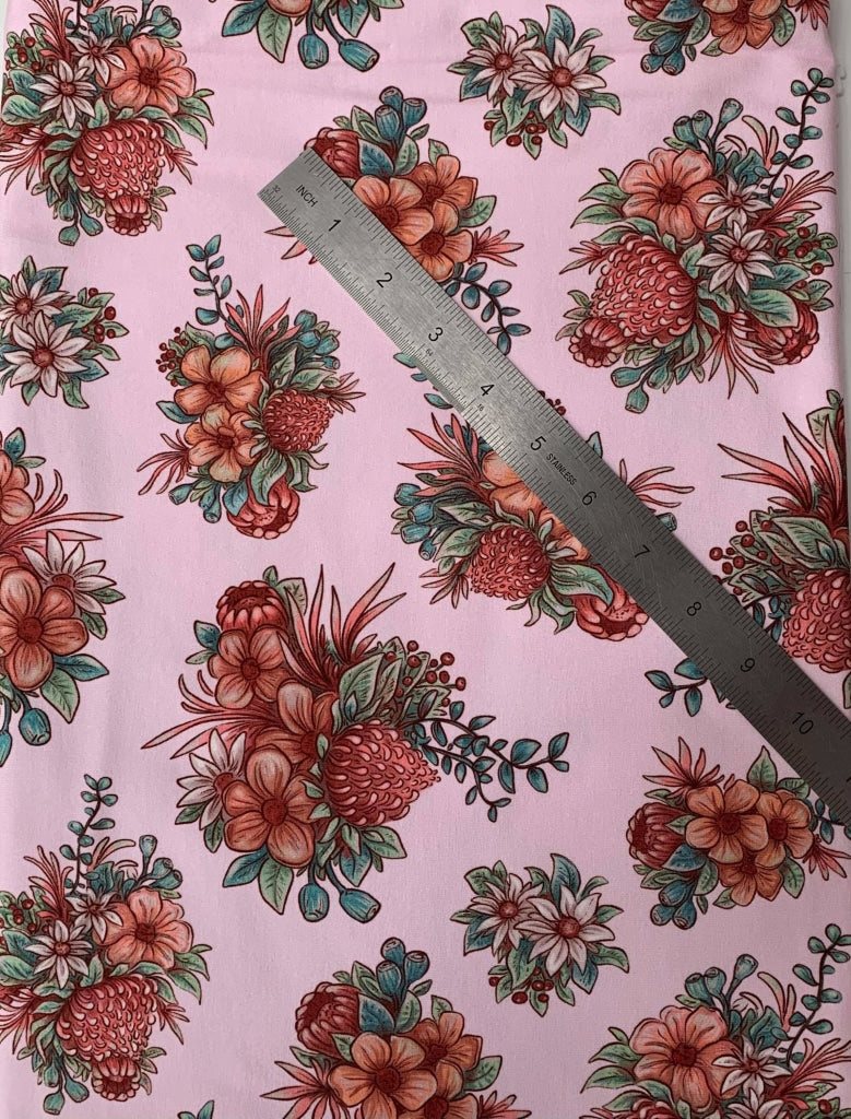 Waratah On Soft Pink - Retail Cotton Lycra 4 Inch Digital Fabric Retail