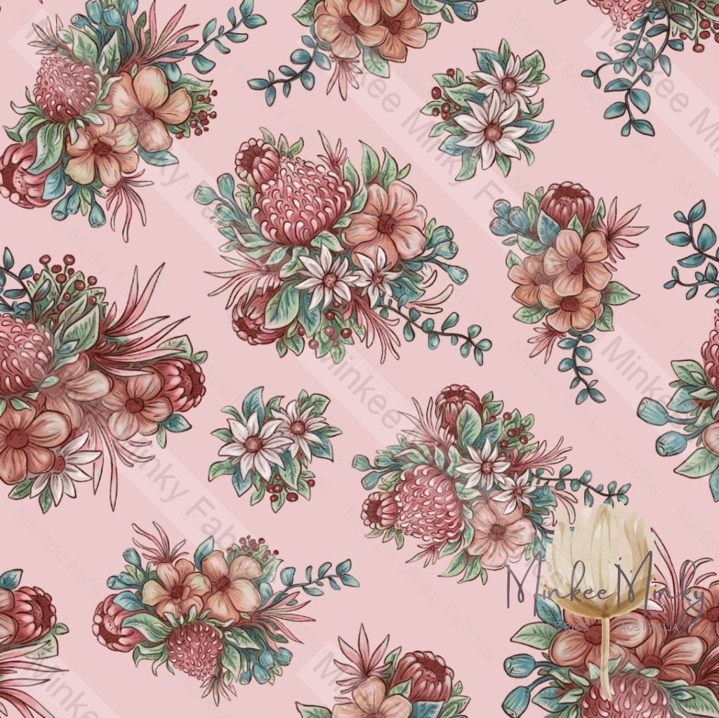 Waratah On Soft Pink - Cotton Lycra Fabric Digital Retail