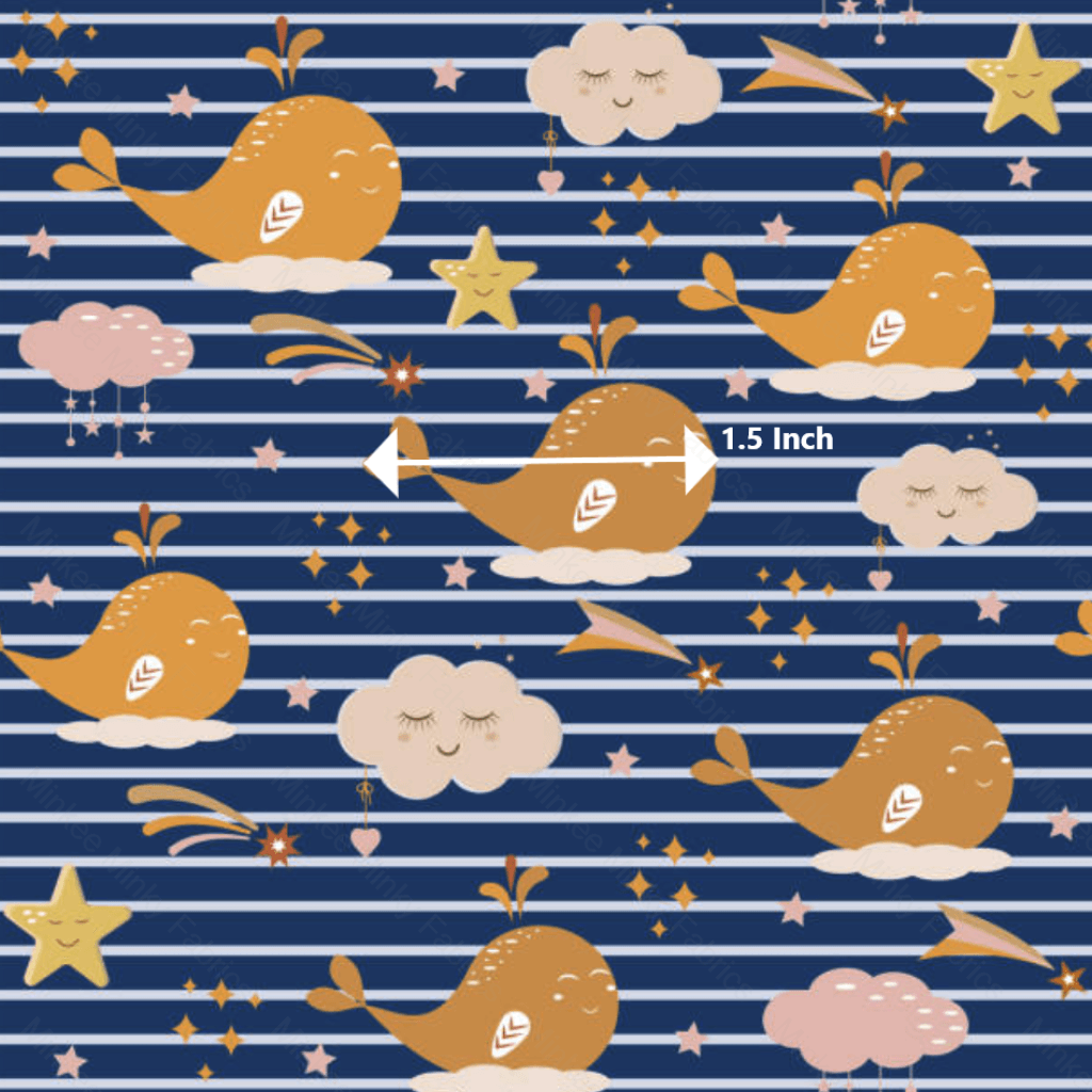 Whales On Navy Stripes (May Pre-Order) - Fabric Digital Preorder